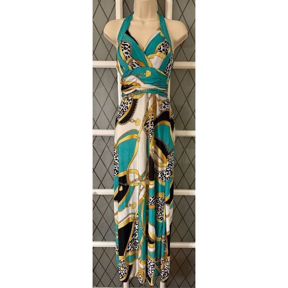Womens maxi body con halter sundress chain leopard print stretchy size XL - Picture 2 of 5